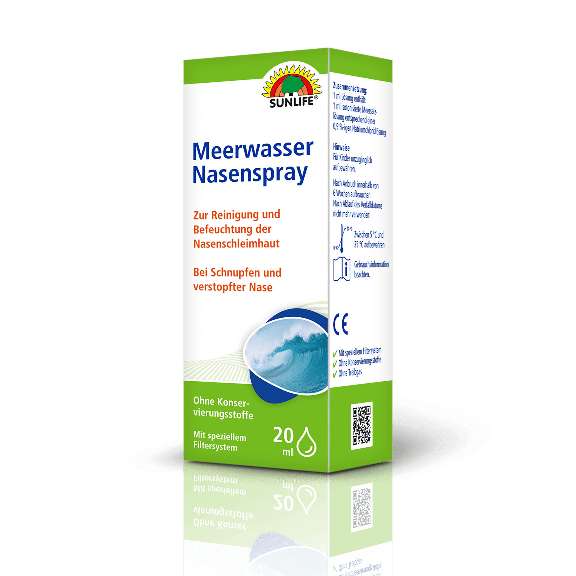 SUNLIFE Nasendusche SUNLIFE® Meerwasser Nasenspray 20 ml Nasenspülung Nasenreinigung