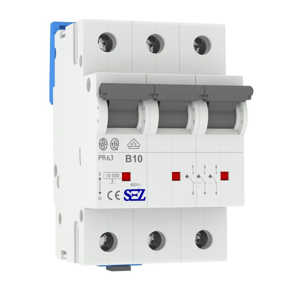 SEZ Schalter Leitungsschutzschalter B10A 3-Polig 10kA VDE Sicherung LS-Schalter (1-St)