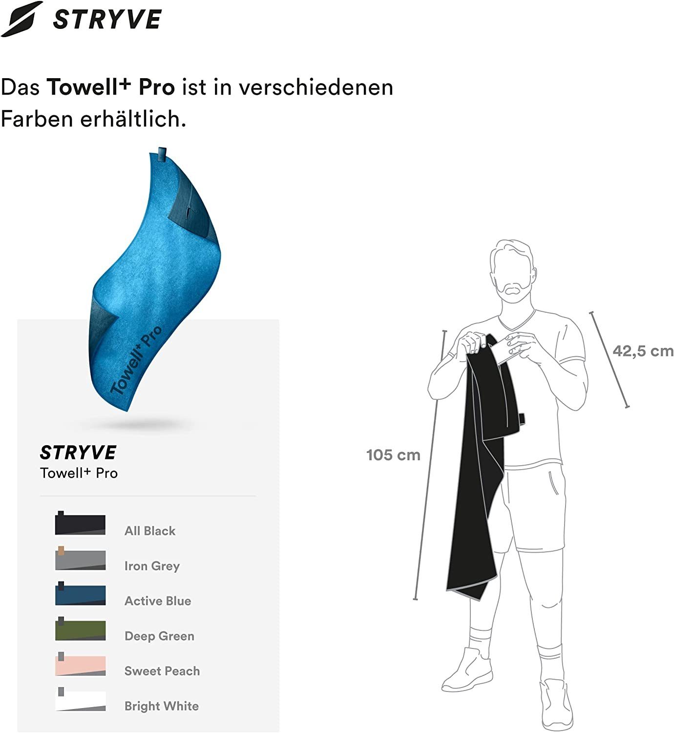 Pro Stryve Tasche Towell mit 42,5cm), Rutschschutz Magnet, x + Sporthandtuch + Blue Active (105