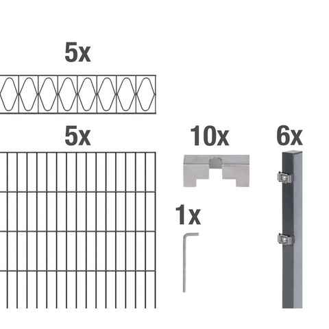 Alberts Doppelstabmattenzaun Eleganz, (Set), anthrazit, Höhe: 100-160cm, Gesamtlänge: 10-20m, zum Einbetonieren