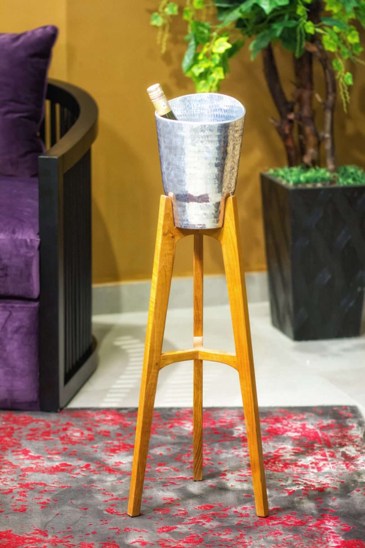 More2Home Weinkühler ALUCOOL-L, auf Teakholz-Ständer, Alu silber