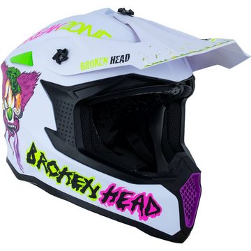 Broken Head Motorradhelm Freakzone weiss-pink-grün, verrücktes Design, intensive Farben