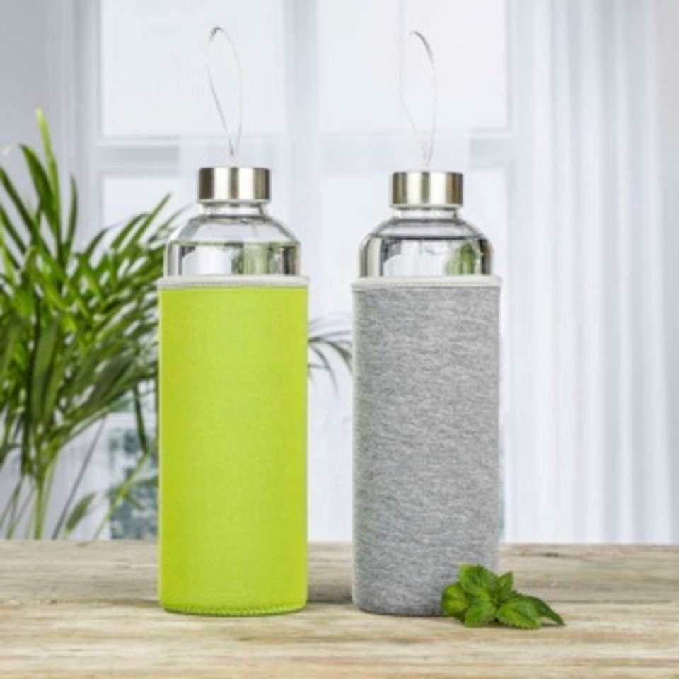 Haushalt International Trinkflasche Trinkflasche aus Glas, 1 L mit  Schutzhülle aus Neopren