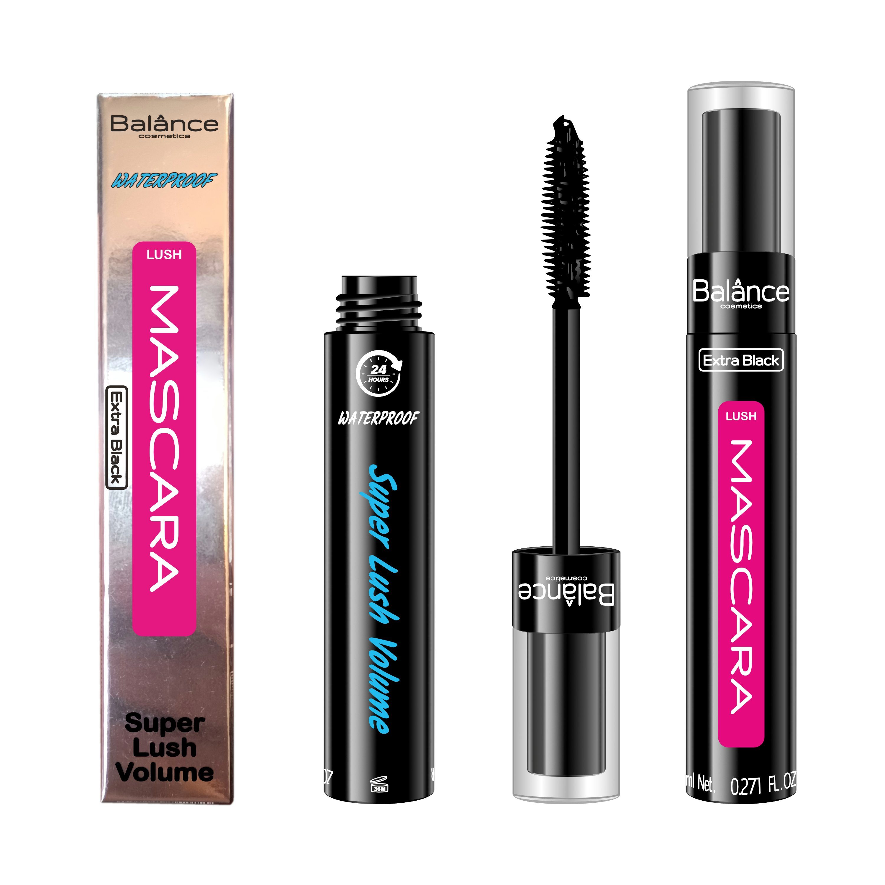 Balânce Mascara Balânce cosmetics schwarze Mascara "Metropolitan Beautys" wasserfest, Wasserfest, Hochwertige Kaleidoskop-Bürste, Spezielle Formel