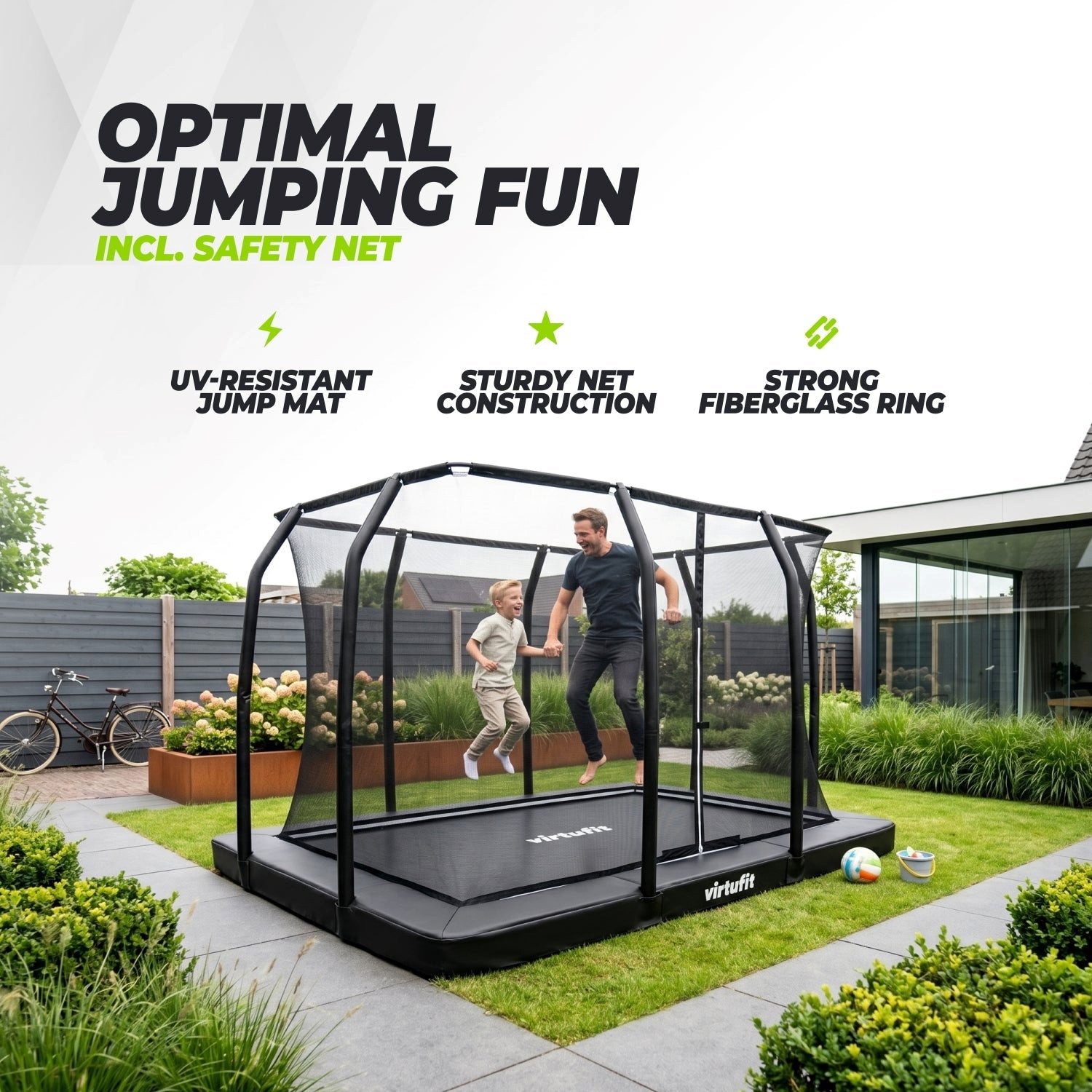 VirtuFit Bodentrampolin VirtuFit Premium Inground Trampoline met Veiligheidsnet - Zwart - 244