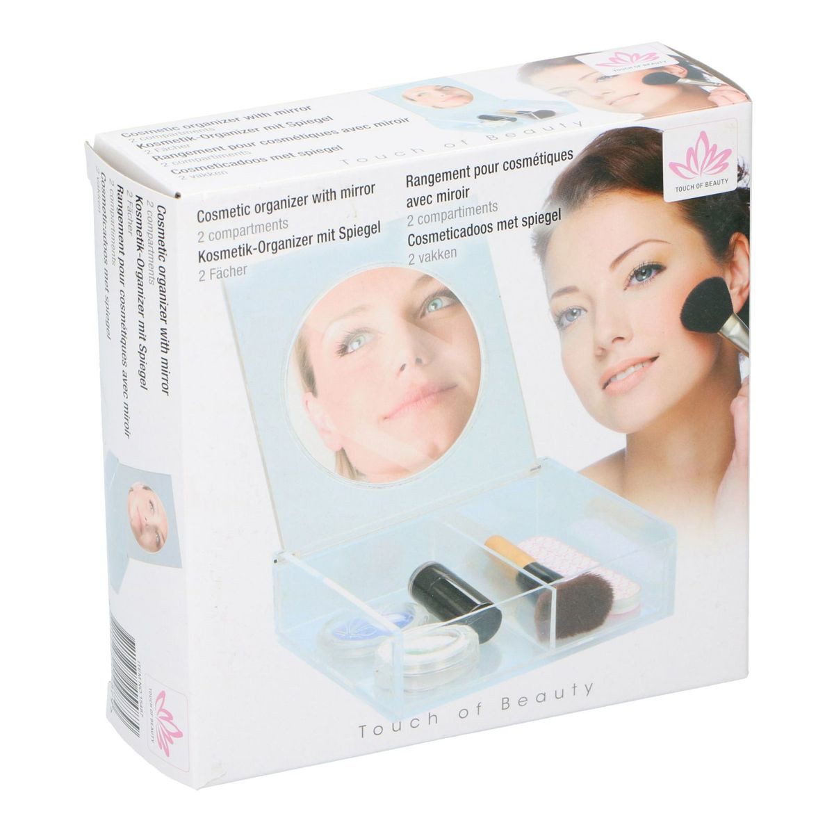 Touch of Beauty Stapelbox Klappbarer Beauty Organizer mit 2 Fächern und Schminkspiegel, Klappbar mit Spiegel