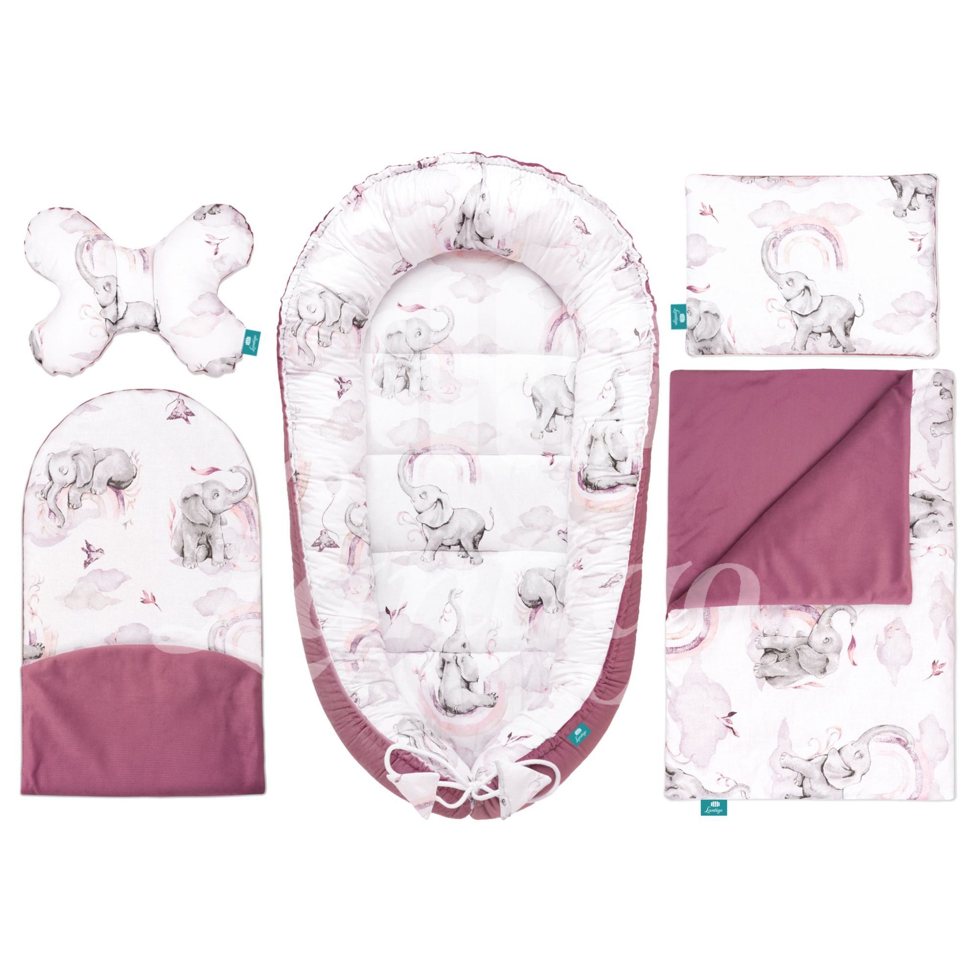 Lantigo Bettnestchen Babynestchen, Lantigo 5-in-1 Neugeborenen-Komplettset, Kuschelkokon Eledreams Pink