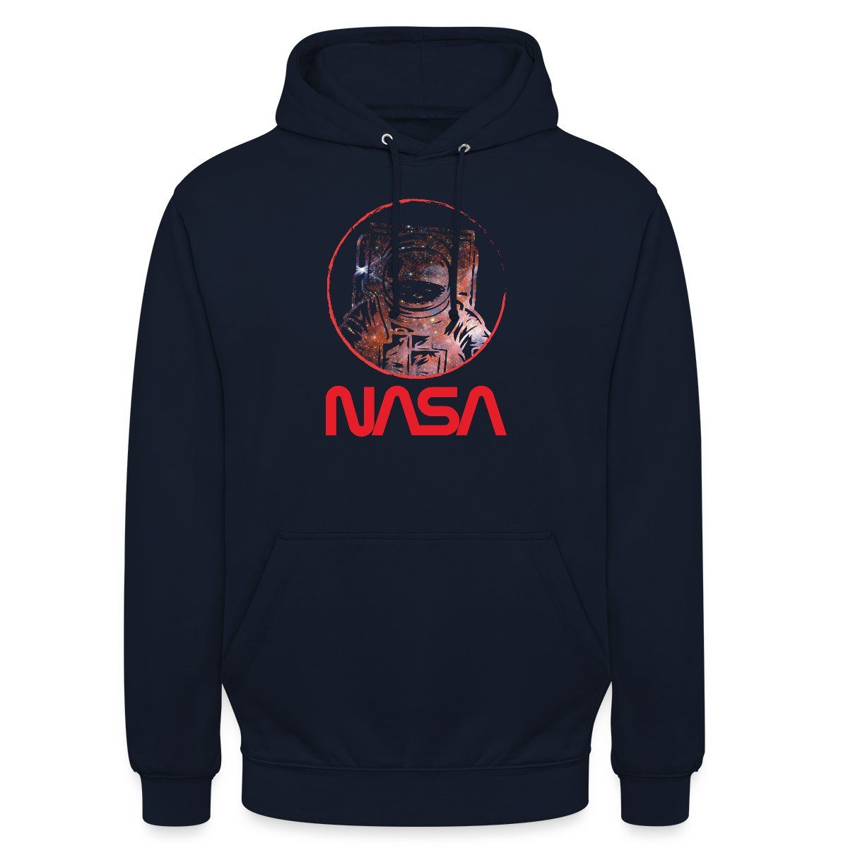 Spreadshirt Hoodie NASA Logo Und Astronaut Im Galaxie-Design Unisex Hoodie (1-tlg) Unisex-Schnitt: Sitzt bei Männern körpernah, bei Frauen weit