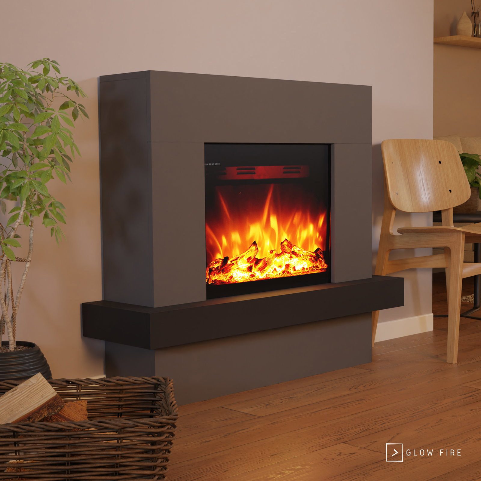 GLOW FIRE Elektrokamin PANDORA LED Kamin mit Heizung, Standkamin, Elektrischer Kamin mit 3-fach Farbwechsler und Knisterfunktion