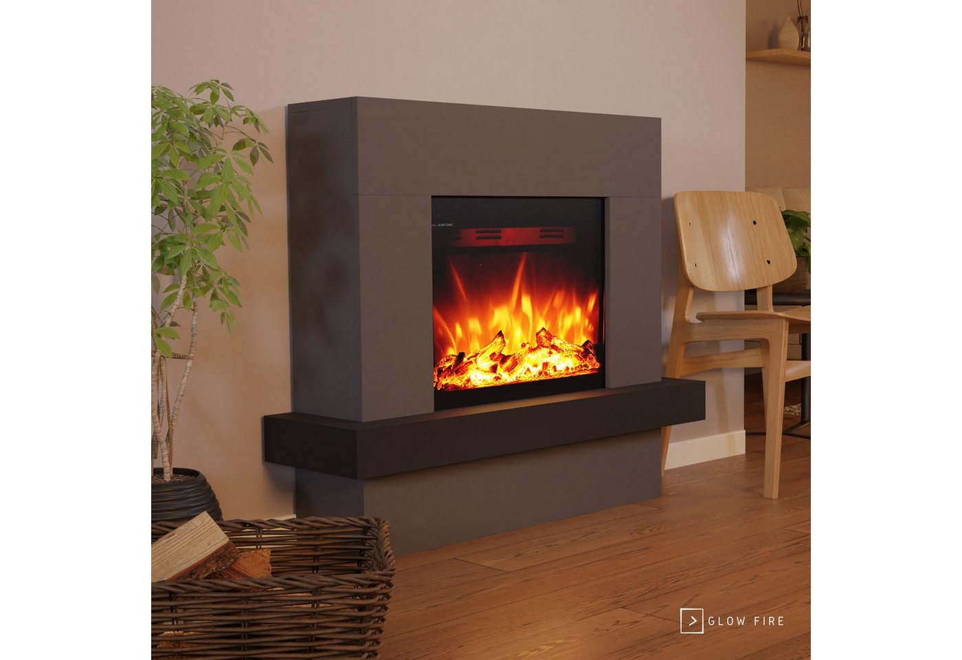 GF Core Elektrokamin PANDORA LED Kamin mit Heizung, Standkamin, Elektrischer Kamin mit 3-fach Farbwechsler und Knisterfunktion