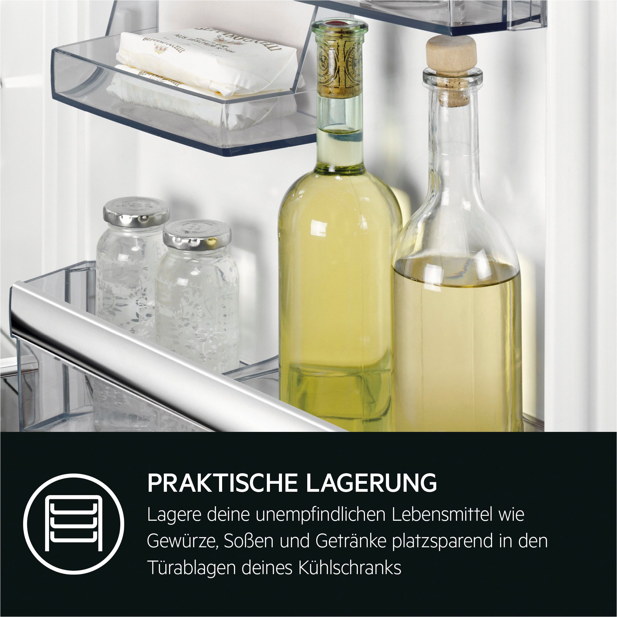 AEG Einbaukühlschrank Serie 6000 TSK5O121ES, 121,8 cm hoch, 55,6 cm breit, 98 L, LowFrost-weniger Eisbildung, Temperaturalarm, Schlepptür