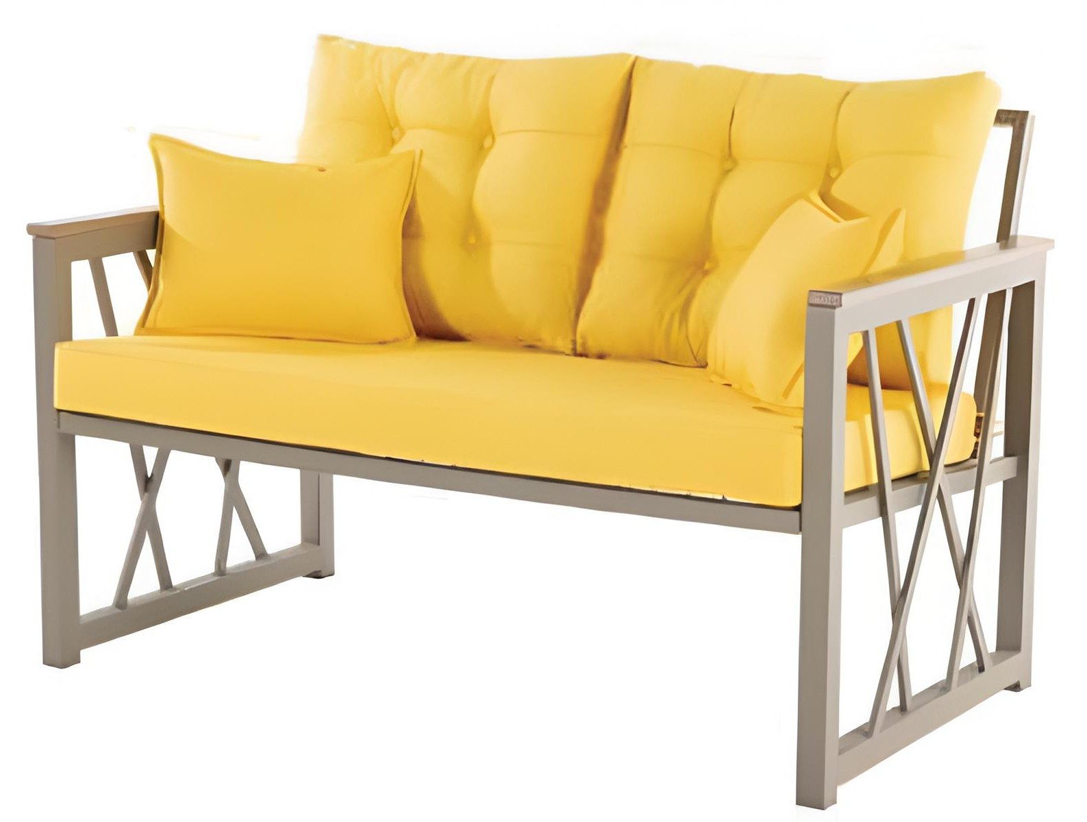 Xlmoebel Gartensofa Modernes 2-Sitzer-Sofa in Gelb mit Holzarmlehnen und Metallrahmen, Gartensofa 1 Teile, Made in Europa