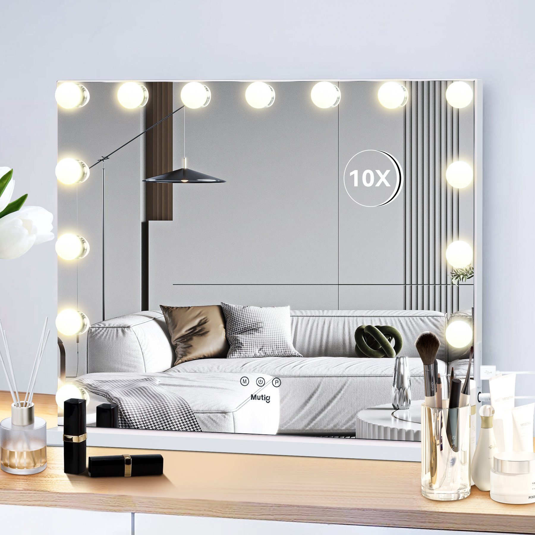 iceagle Kosmetikspiegel Schminkspiegel mit Beleuchtung, Hollywood Spiegel  mit (12 Dimmbare LED Licht, 3 Farbtemperatur Licht, Touch Control), 360  Grad Drehung, Spiegel mit Beleuchtung