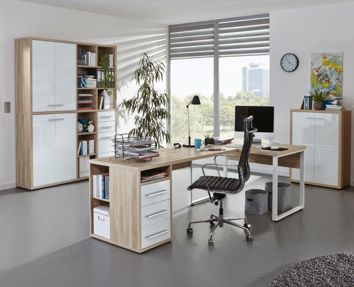 Maja Möbel Eckschreibtisch Maja Set+ Set 16 (Büromöbel-Set, abschließbare  Büroschränke, wechselseitig montierbarer Winkelschreibtisch), in  verschiedenen Farbkombinationen