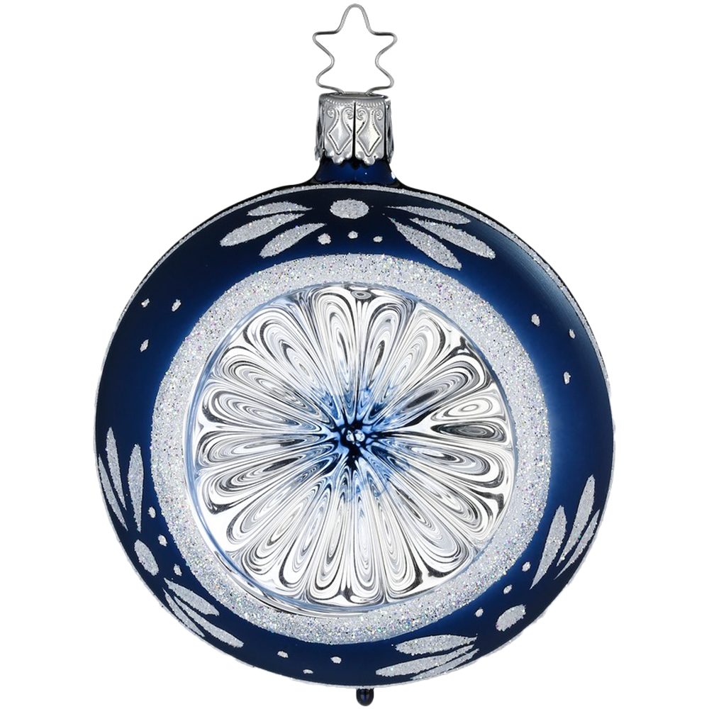 INGE-GLAS® Weihnachtsbaumkugel Reflex Christbaumkugel Blütenglanz Mitternachtsblau glänzend Ø 8cm (1 St), mundgeblasen, handbemalt