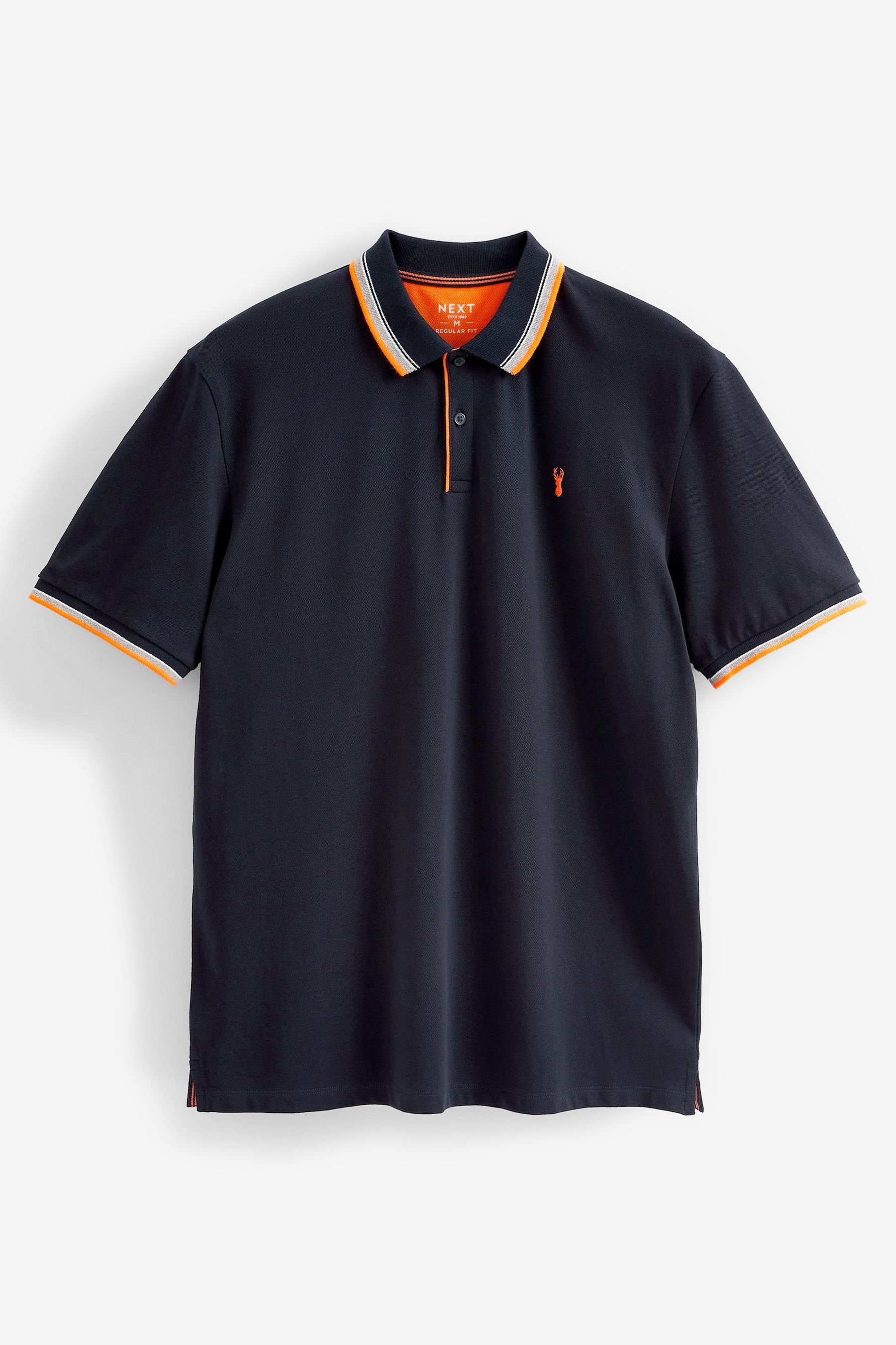 (1-tlg) Next Kragenstreifen mit Blue/Orange Regular Fit Poloshirt Pikee-Poloshirt Navy im