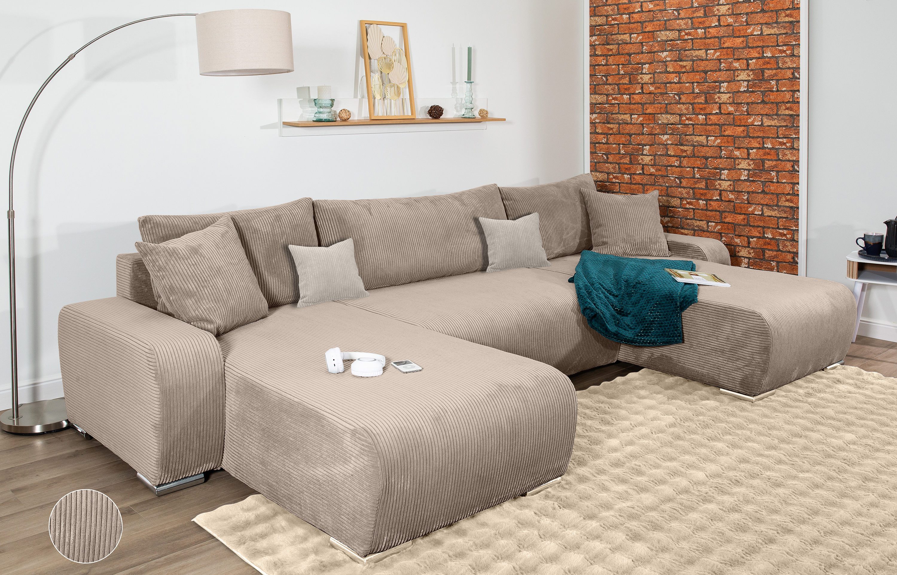 COLLECTION AB Wohnlandschaft Paola U-Form, B: 314 cm, Schlaffunktion, Bettkasten & 4 Zierkissen, Federkern