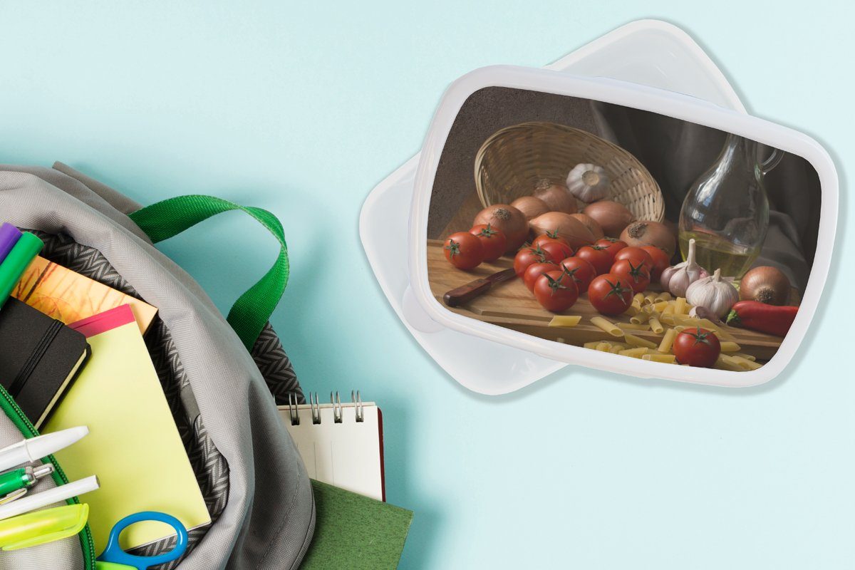 (2-tlg), Pasta Jungs MuchoWow - und Mädchen - - weiß Aus und für Kunststoff, für Kinder Tomate - Schneidebrett - Brotbox -, Erwachsene, Brotdose, Gemüse Lunchbox Stillleben