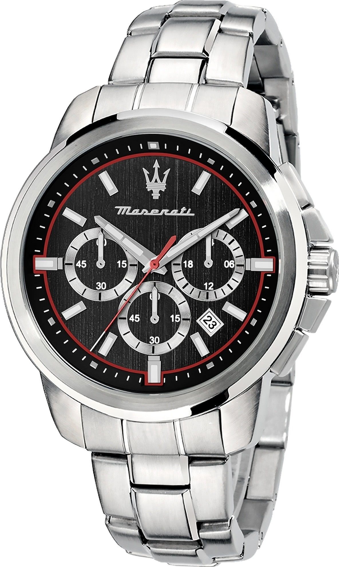 MASERATI Chronograph Maserati Herren Uhr Chronograph, Herrenuhr rund, groß (ca. 52x44mm) Edelstahlarmband, Made-In Italy schwarz, silber