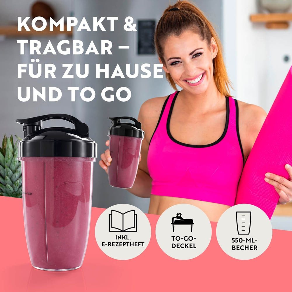 GOURMETmaxx Standmixer Nutrition Mixer 10-tlg., Smoothie Maker mit to go Deckel, 1000 W, mit Mixbecher & Frischhaltedeckel – ideal zum Aufbewahren