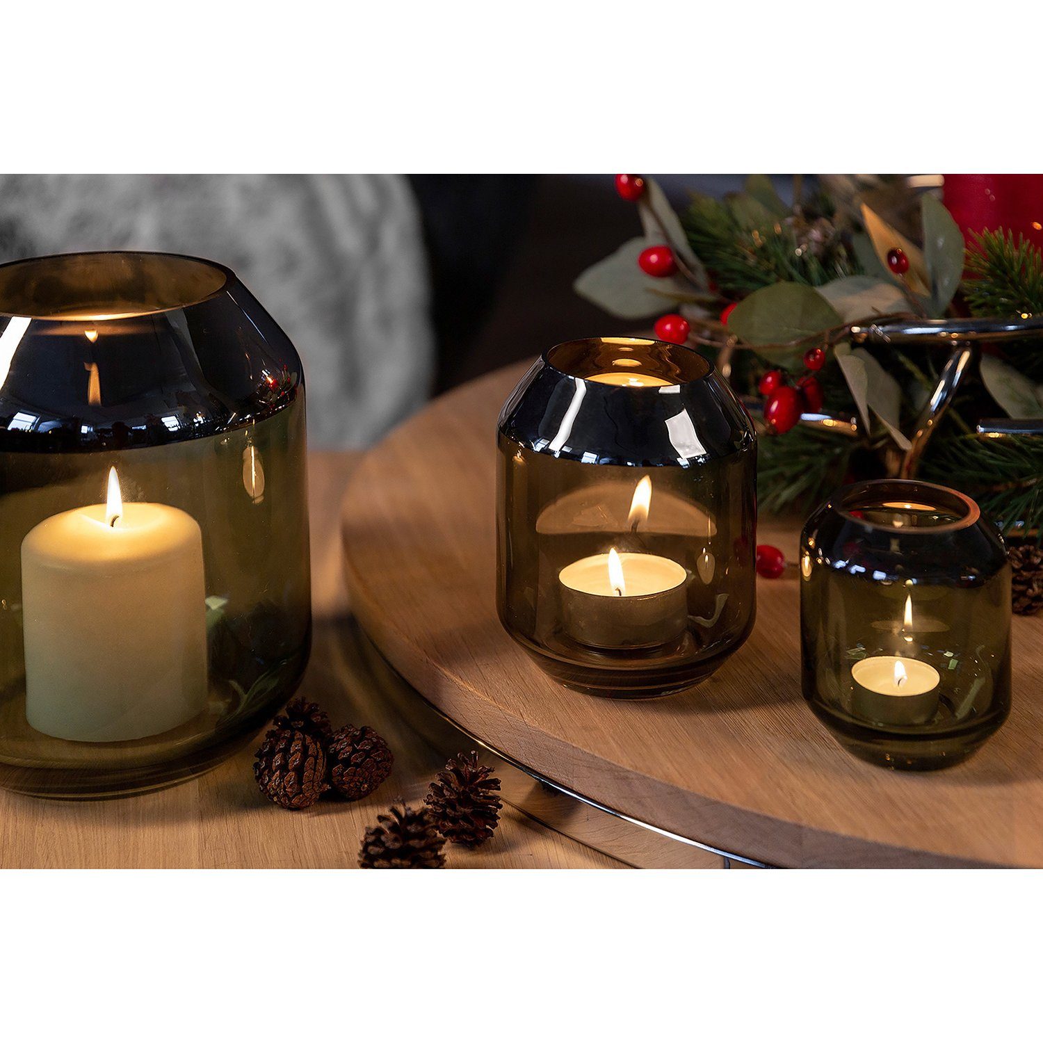 Fink Teelichthalter SMILLA Teelichthalter - H.14cm x D.12cm - Glas - dunkel günstig online kaufen