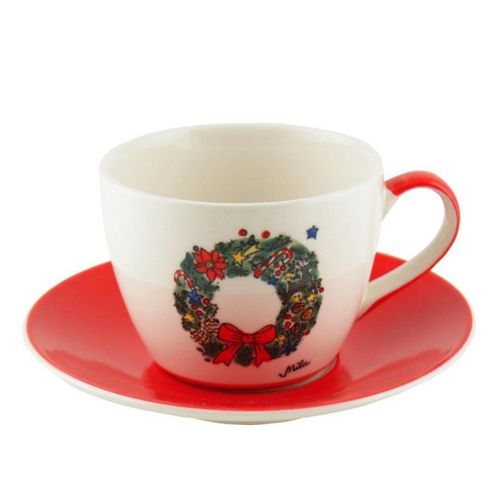 Mila Cappuccinotasse Mila Keramik-Cappuccino-Tasse mit Untere Weihnachtskranz Keramik
