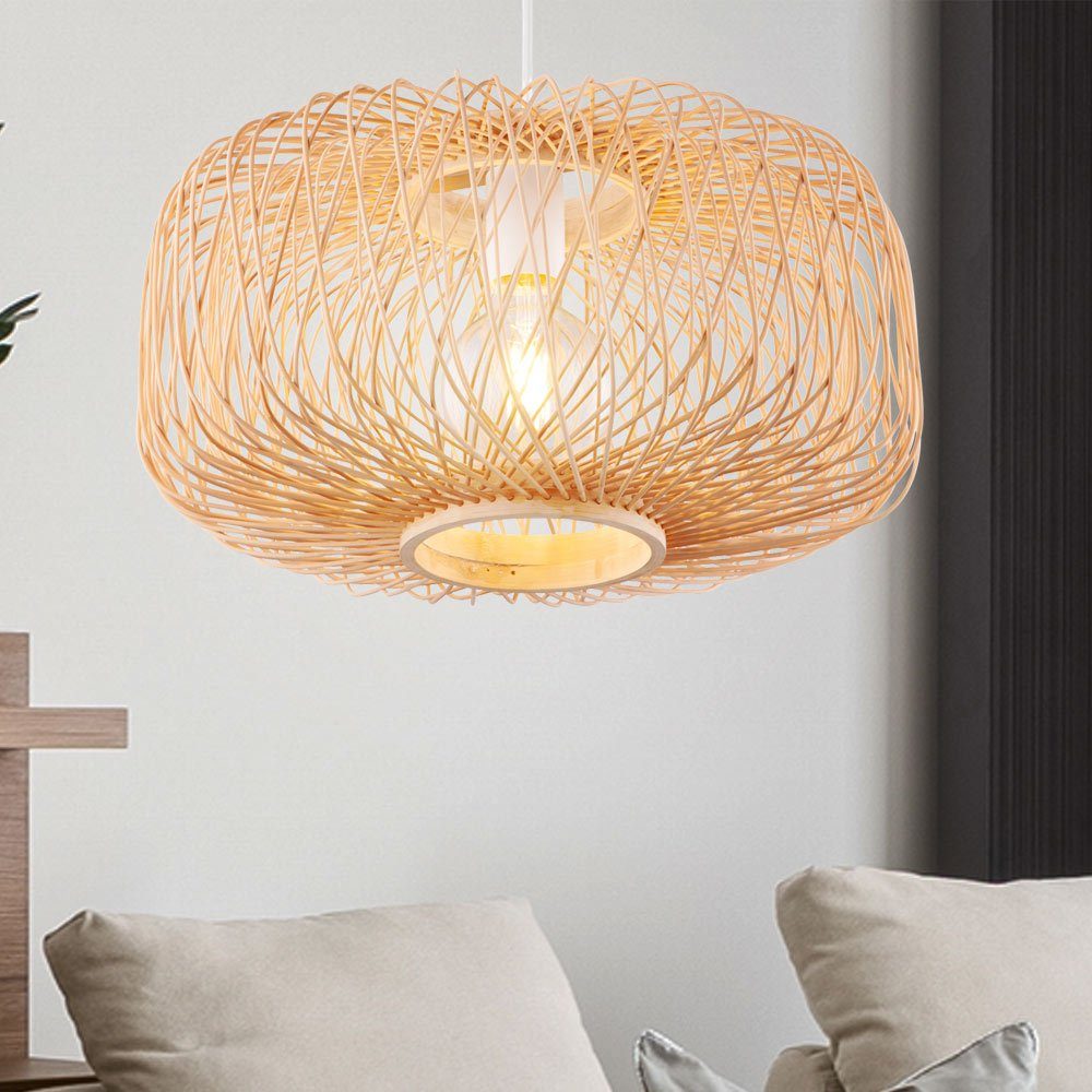 Decken Pendel Leuchte Wohn Ess Zimmer Beleuchtung Bambus Geflecht Hänge Lampe 