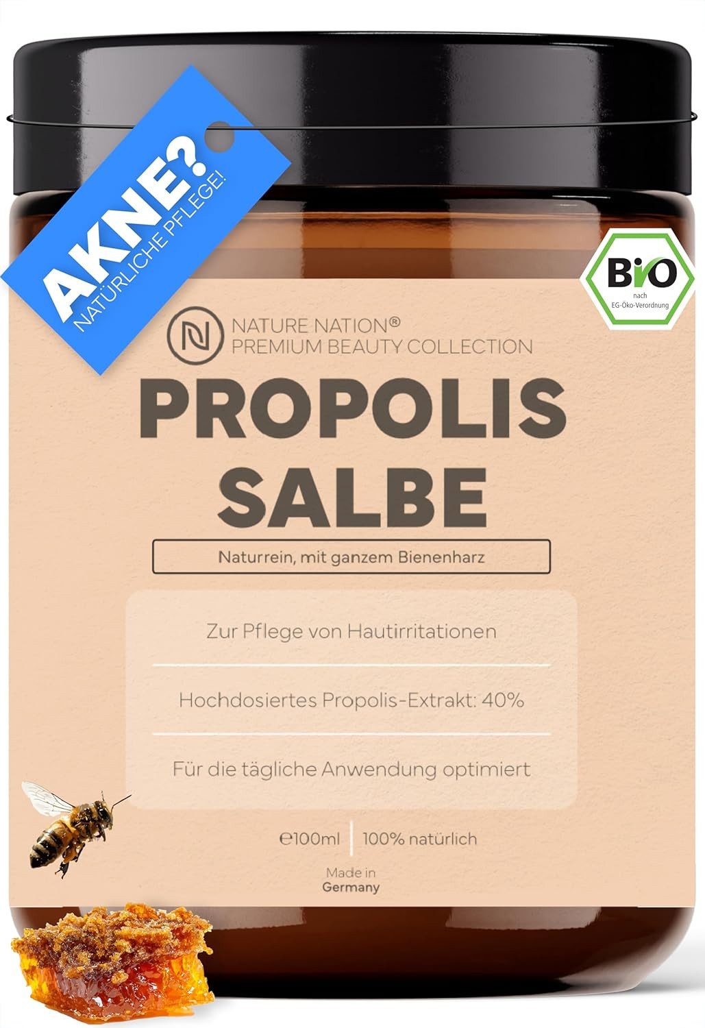 NATURE NATION Körperpflegemittel BIO Propolis Salbe 40% für Akne, Neurodermitis & Hautpflege Packung