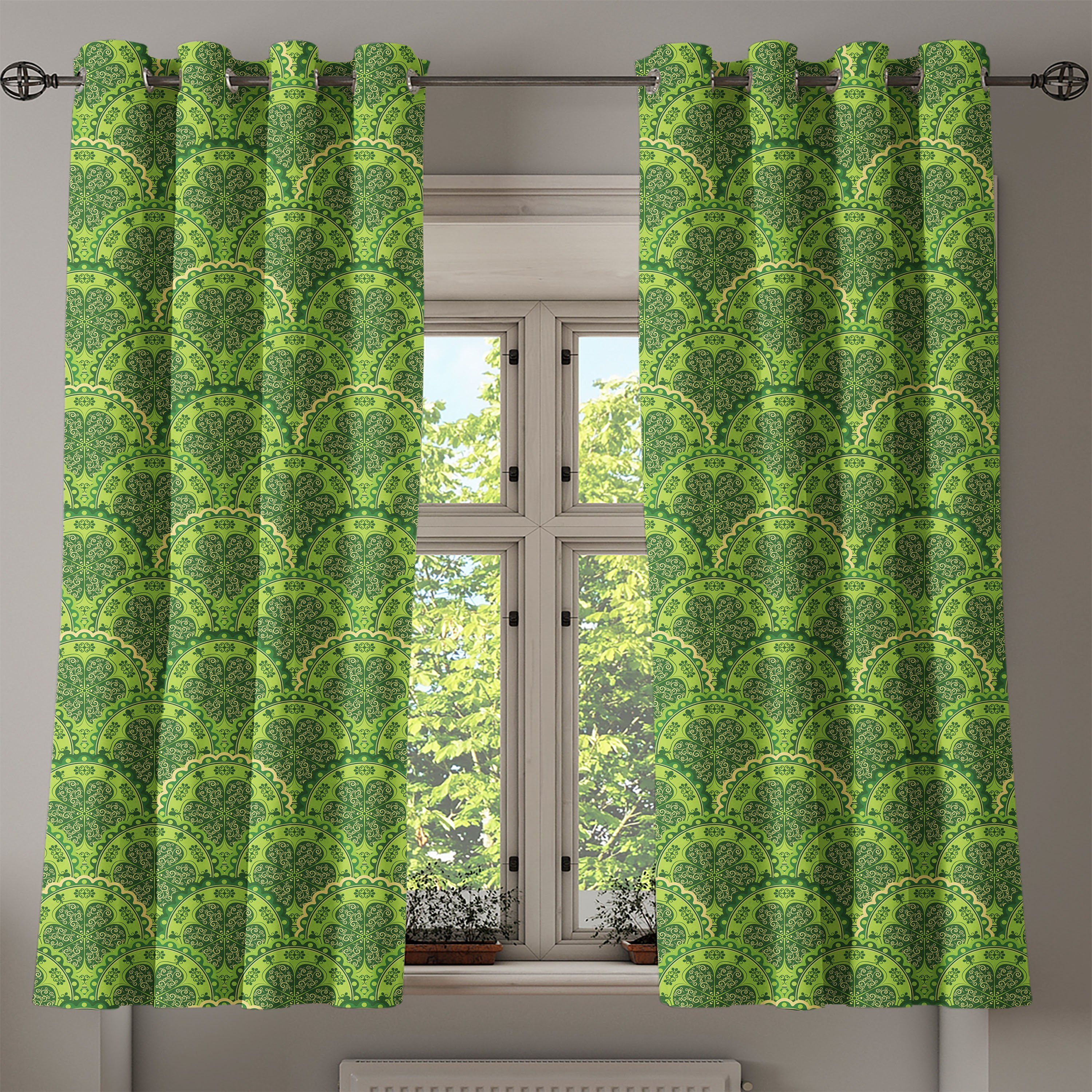 Gardine Dekorative 2-Panel-Fenstervorhänge Abakuhaus, Mandala Floral Blätter Schlafzimmer für Wohnzimmer, Kreise