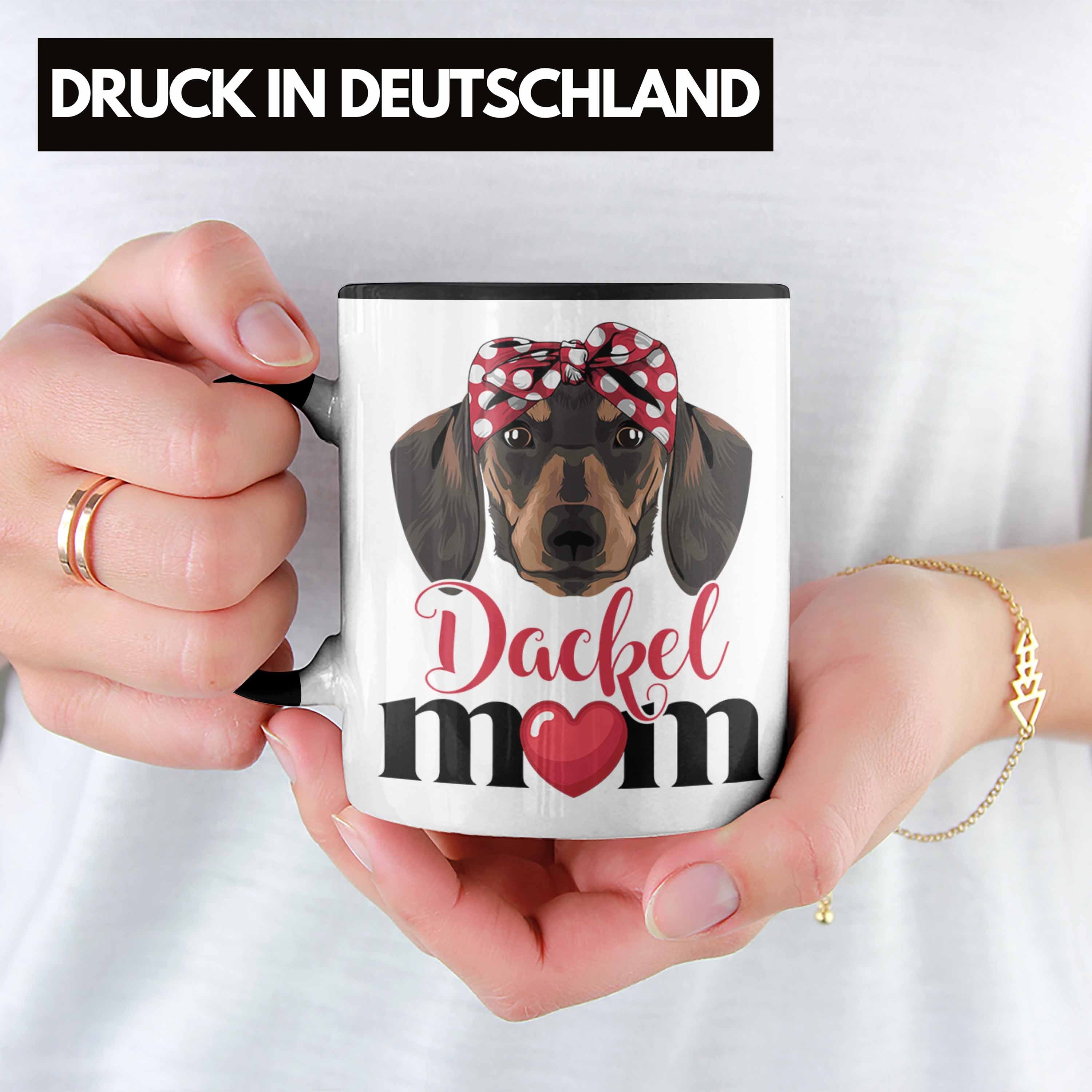 Trendation Tasse Dackel Tasse Dackel-Besiterin Grafik Geschenk Frauchen Mom Schwarz für Geschen