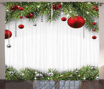 Gardine »Schlafzimmer Kräuselband Vorhang mit Schlaufen und Haken«, Abakuhaus, Weihnachten Baulbes Noel Baum