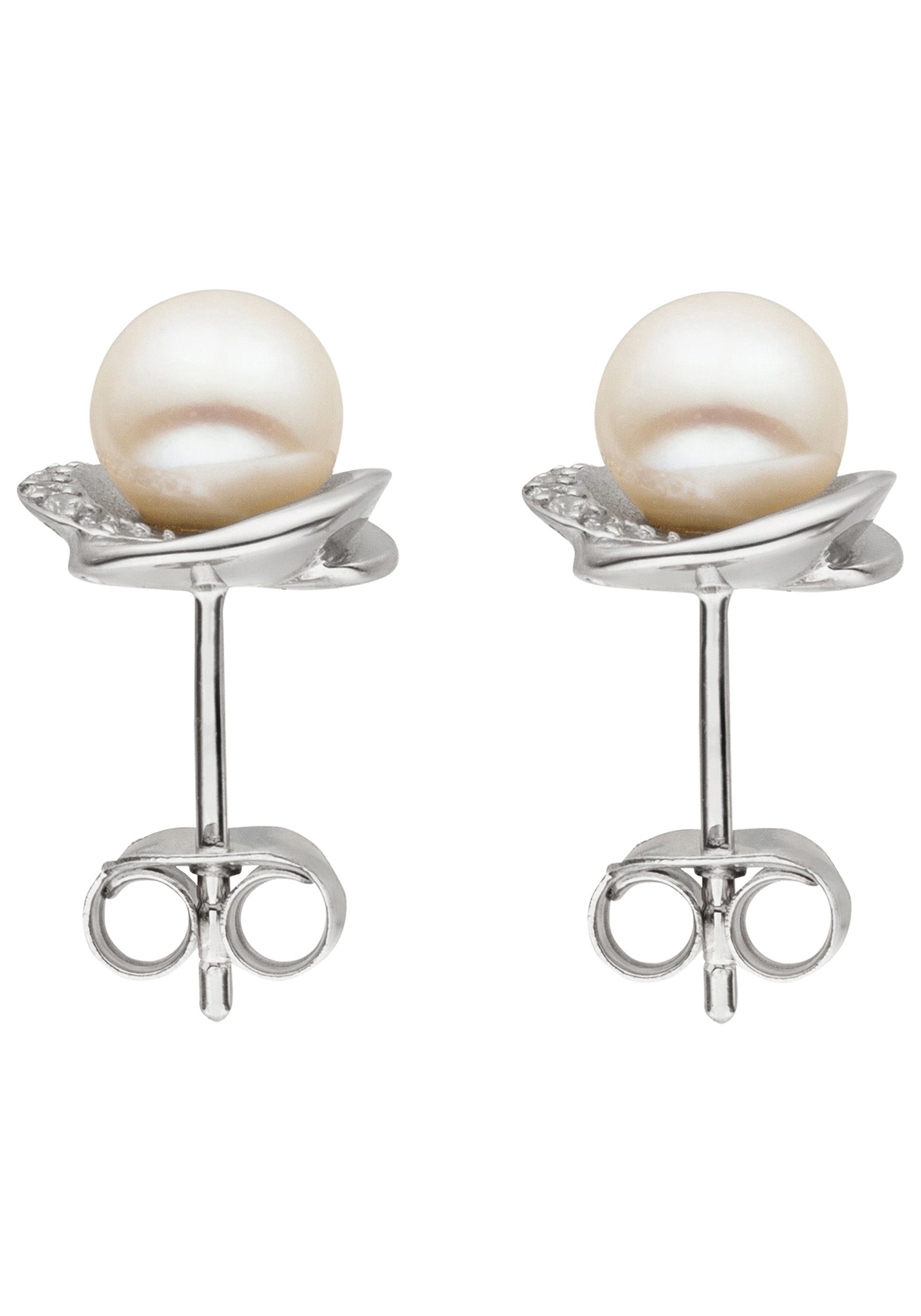 JOBO Paar Ohrstecker, 925 Silber mit Süßwasser-Zuchtperlen und 10 Zirkonia