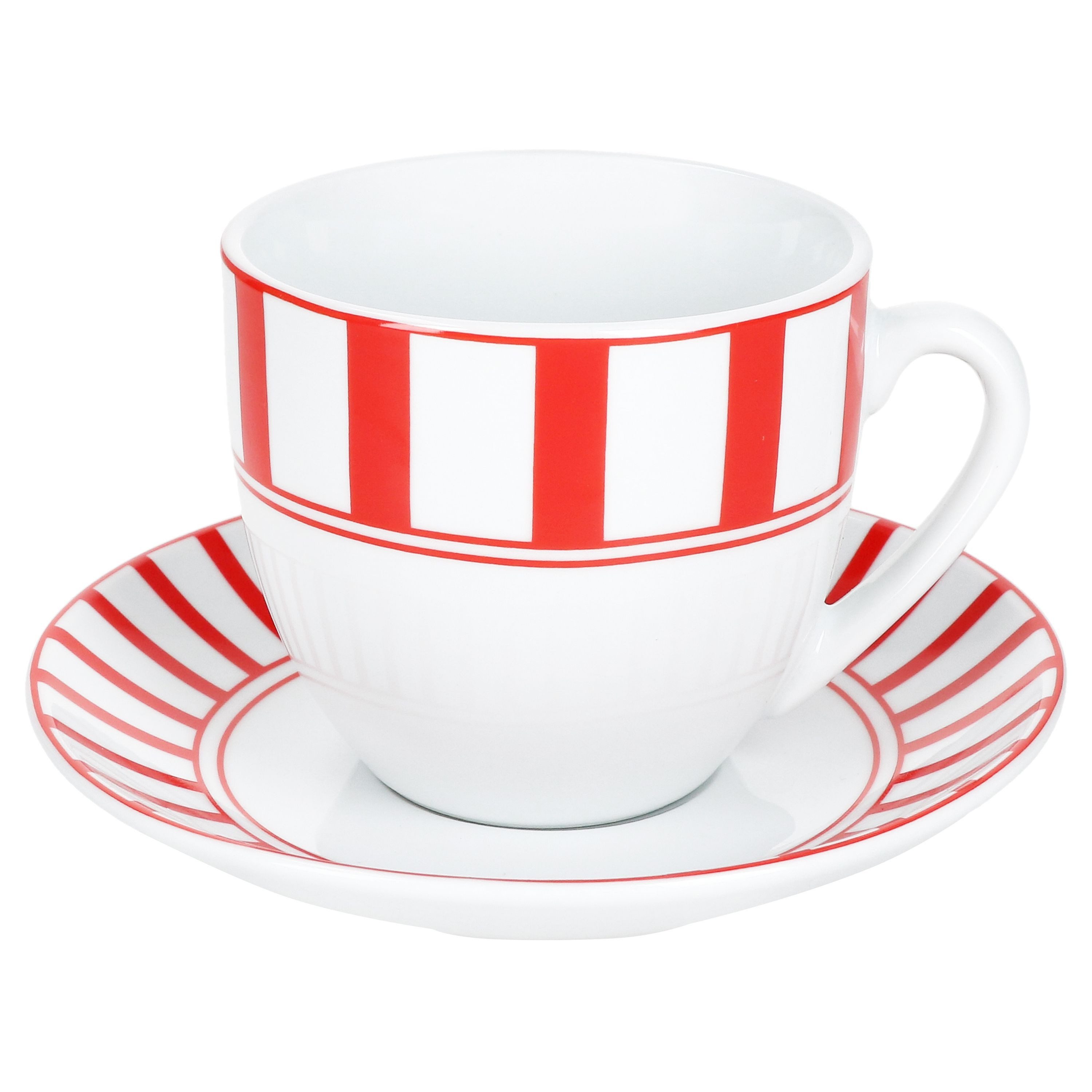 MamboCat Tasse Split rot Kaffeetassen mit Untertassen für 6 Personen Streifen Tee, Porzellan