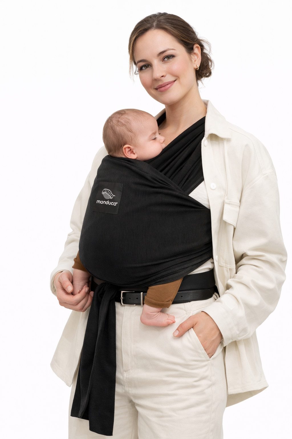manduca Babytrage manduca Sling - Babytragetuch - Elastische Babytrage, Unterstützt die natürliche M-Position beim Baby.