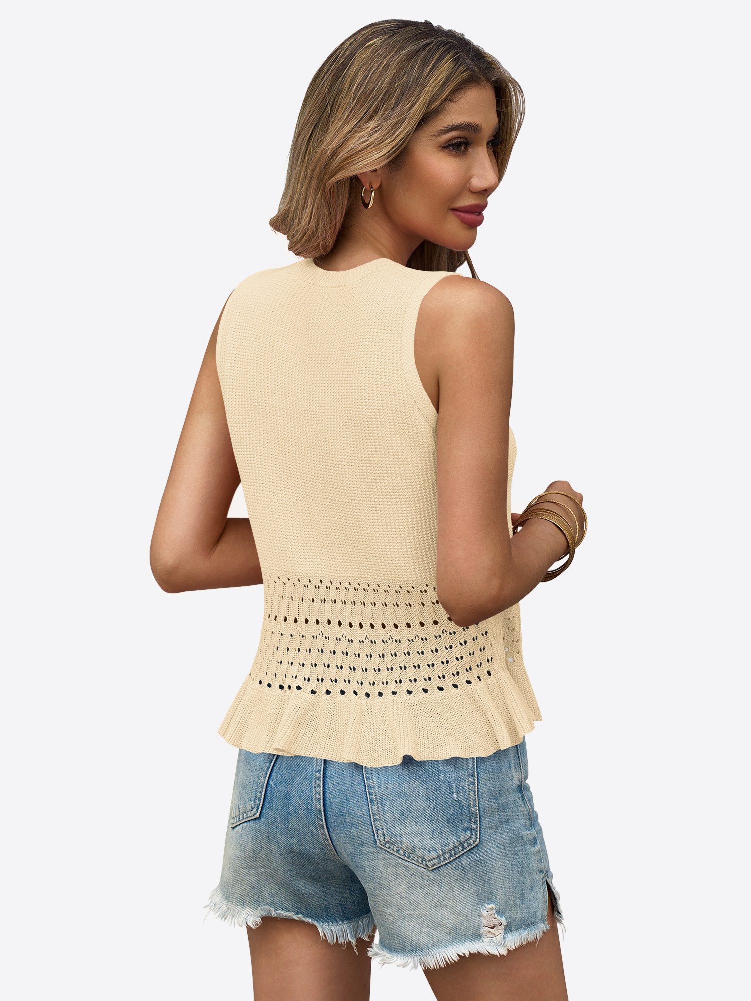 Imily Bela Strickweste Damen Weste mit Rundhals und Volant (Packung, 1-tlg., 1per-Pack) in Unifarbe