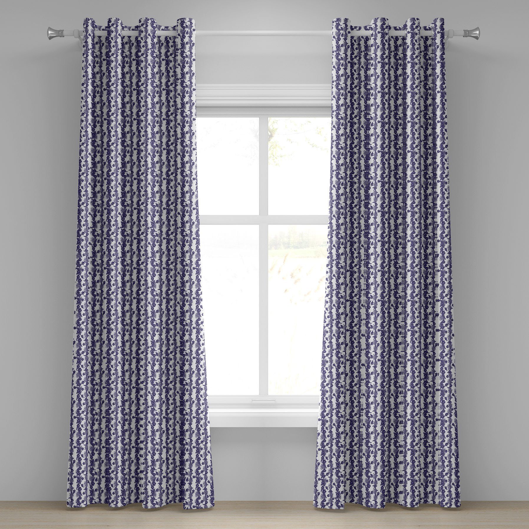 Gardine Dekorative 2-Panel-Fenstervorhänge für Schlafzimmer Wohnzimmer, Abakuhaus, Luau Blau und Weiß Hibiscus