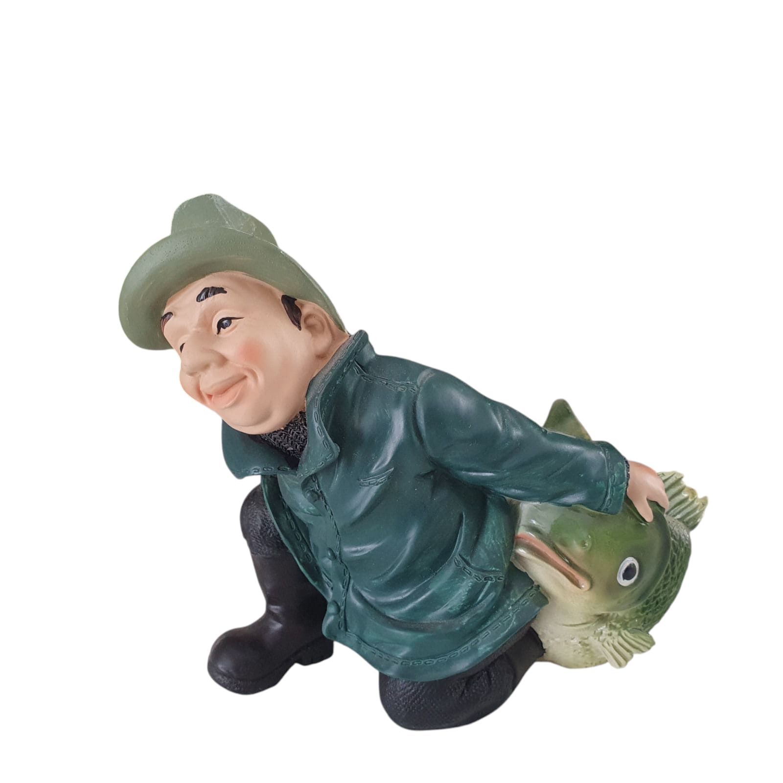 Aspinaworld Weinflaschenhalter Angler kniend mit großem Fisch 15 cm grün – Flasche auf dem Rücken, (1-St)
