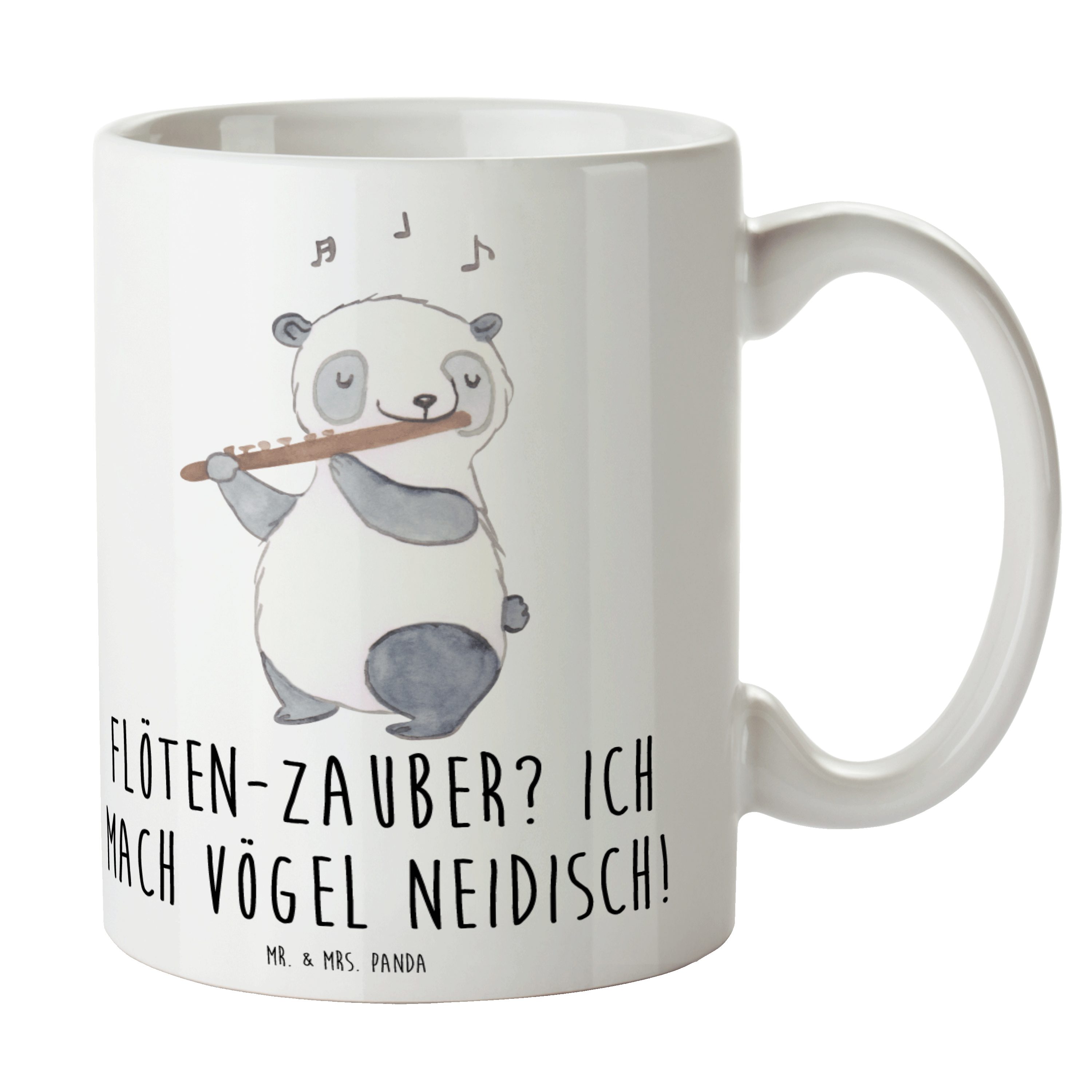Mr. & Mrs. Panda Tasse Flöten Zauber - Weiß - Geschenk, Porzellantasse, Melodie, Musikinstru, Keramik, Brillante Bedruckung
