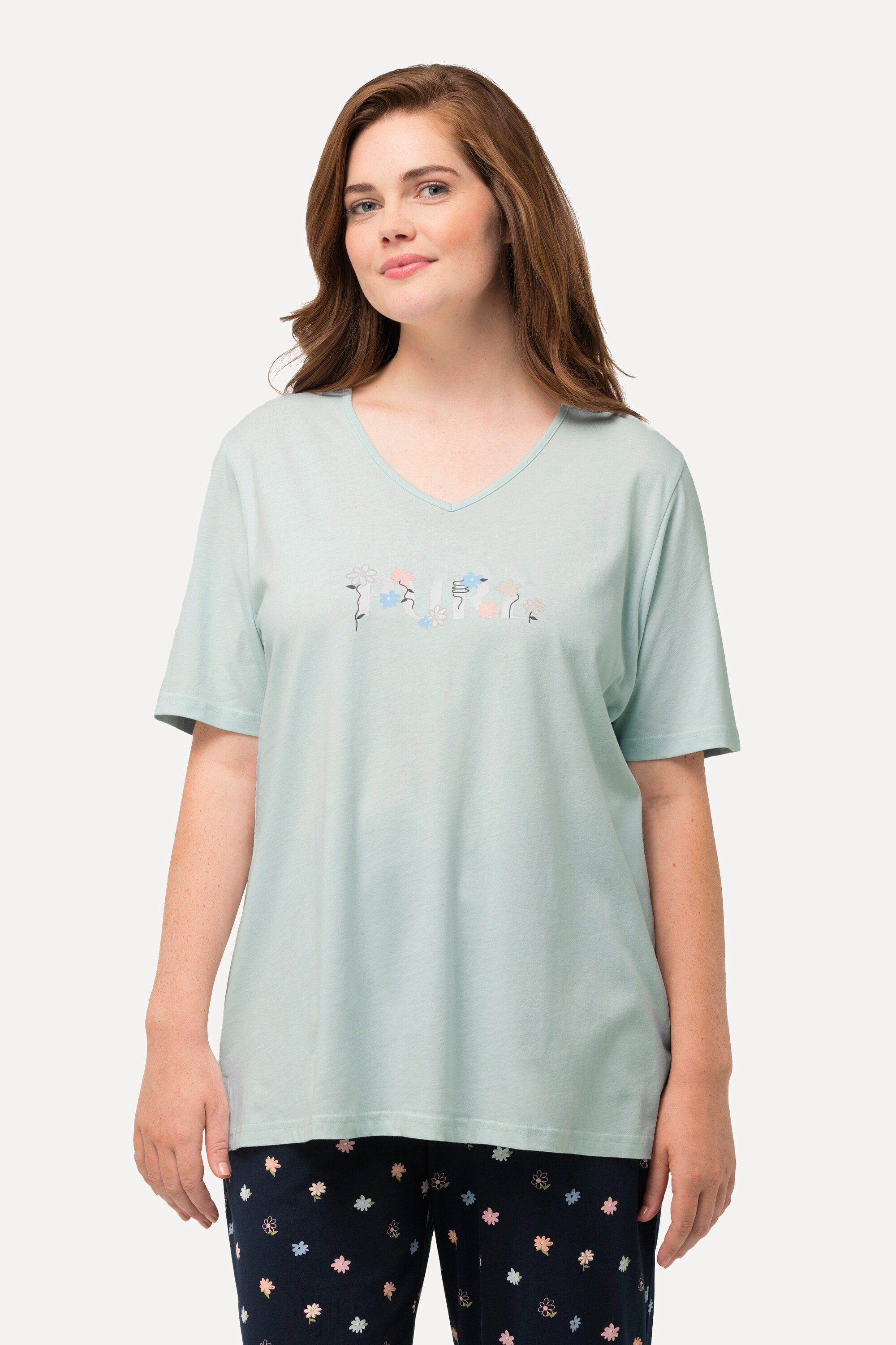Ulla Popken Pyjamaoberteil Schlafanzug-Shirt V-Ausschnitt Halbarm
