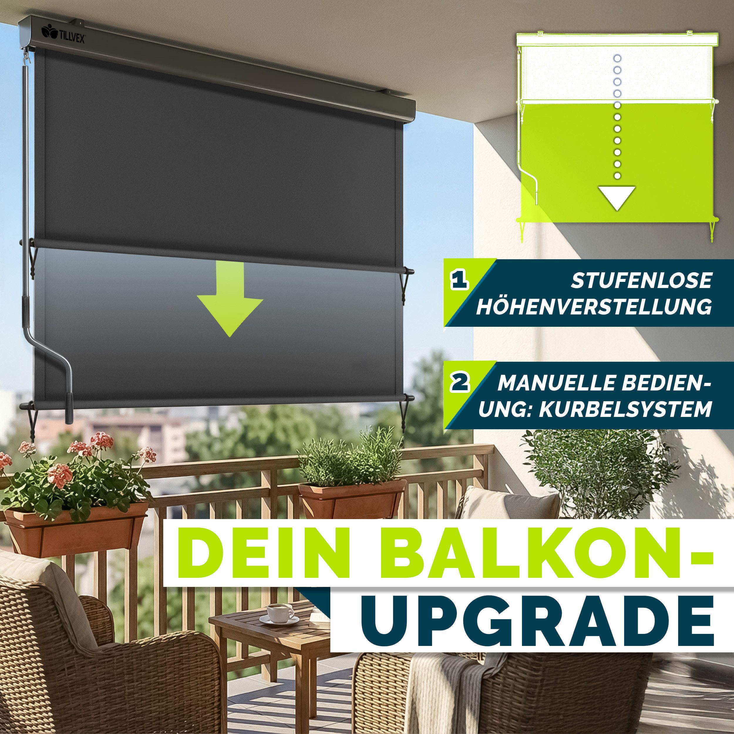 tillvex Senkrechtmarkise tillvex® Senkrechtmarkise Außenrollo Sichschutz Balkon Markise für