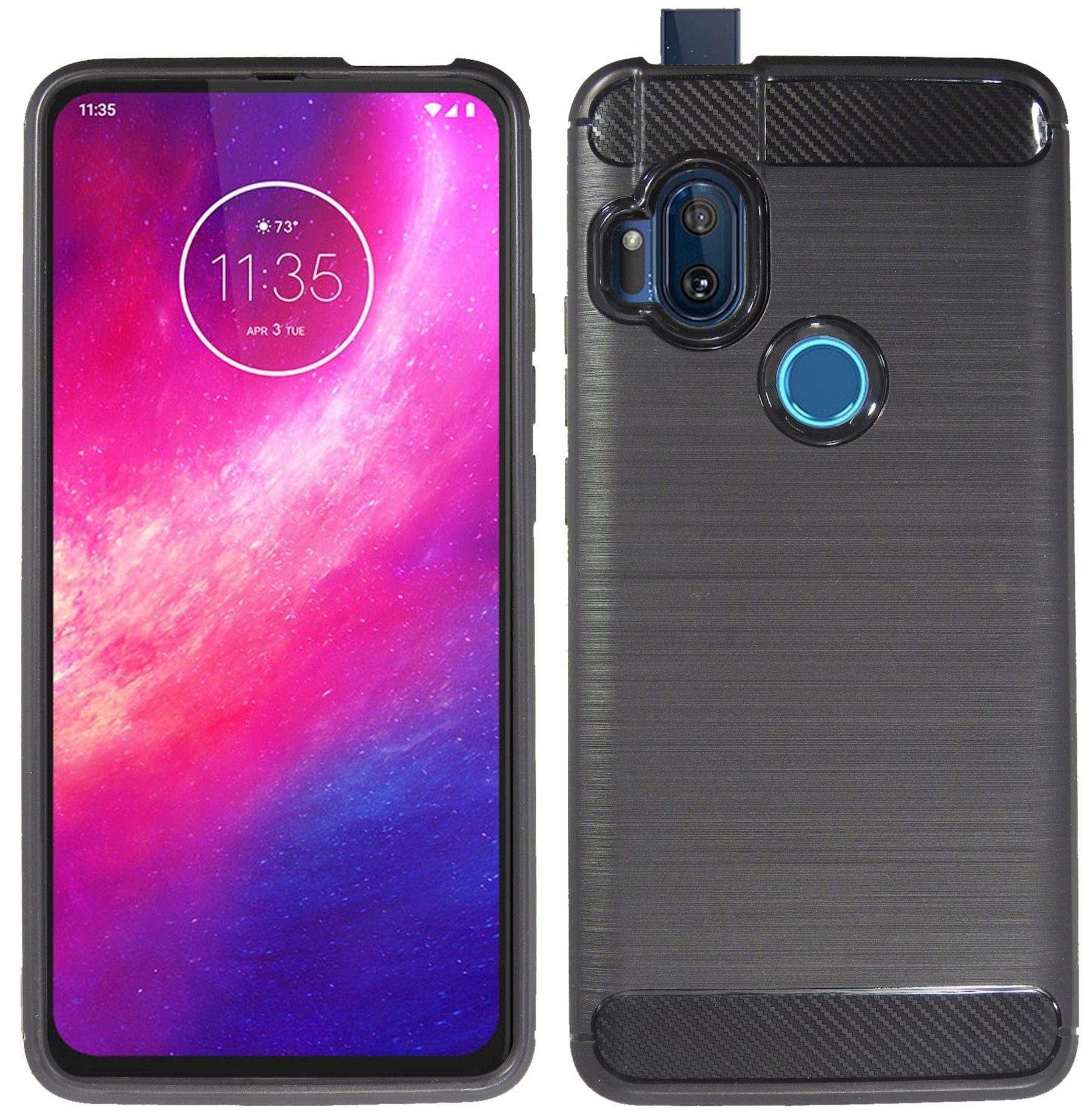 cofi1453 Handyhülle Silikon Hülle Carbon für Motorola Moto One Hypher, Case Cover Schutzhülle Bumper