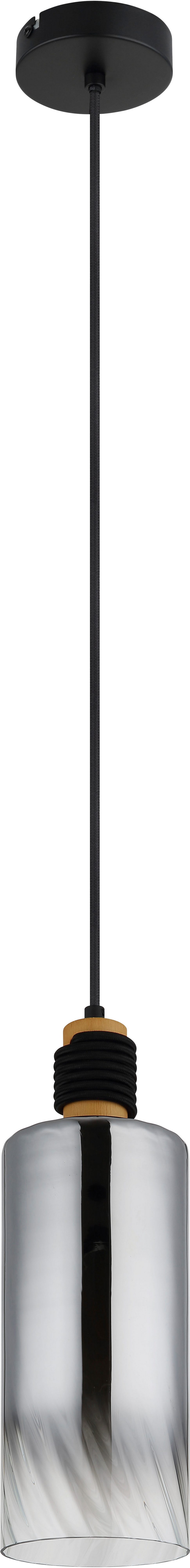 GLOBO LIGHTING Hängeleuchte OSBORNE, ohne Leuchtmittel, Hängeleuchte Schwarz/Holz, Rauchglas, klar verlaufend, E27