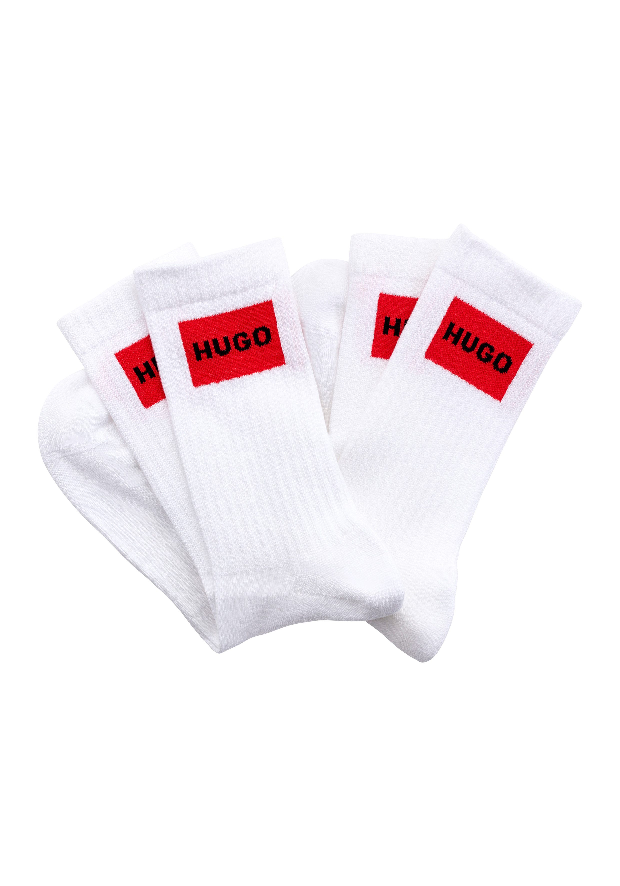 HUGO Freizeitsocken 2P QS RIB LABEL CC (Packung, 2-Paar, 2er) mit kontrastfarbenen HUGO Logo