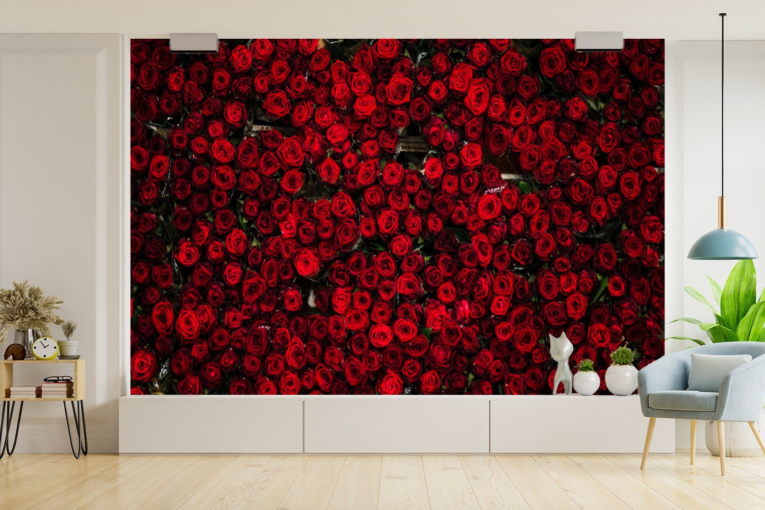 MuchoWow Fototapete Blumen - Rosen bedruckt, Rot, (6 Wallpaper Kinderzimmer, Matt, Wohnzimmer, Vinyl für Tapete Schlafzimmer, St), 