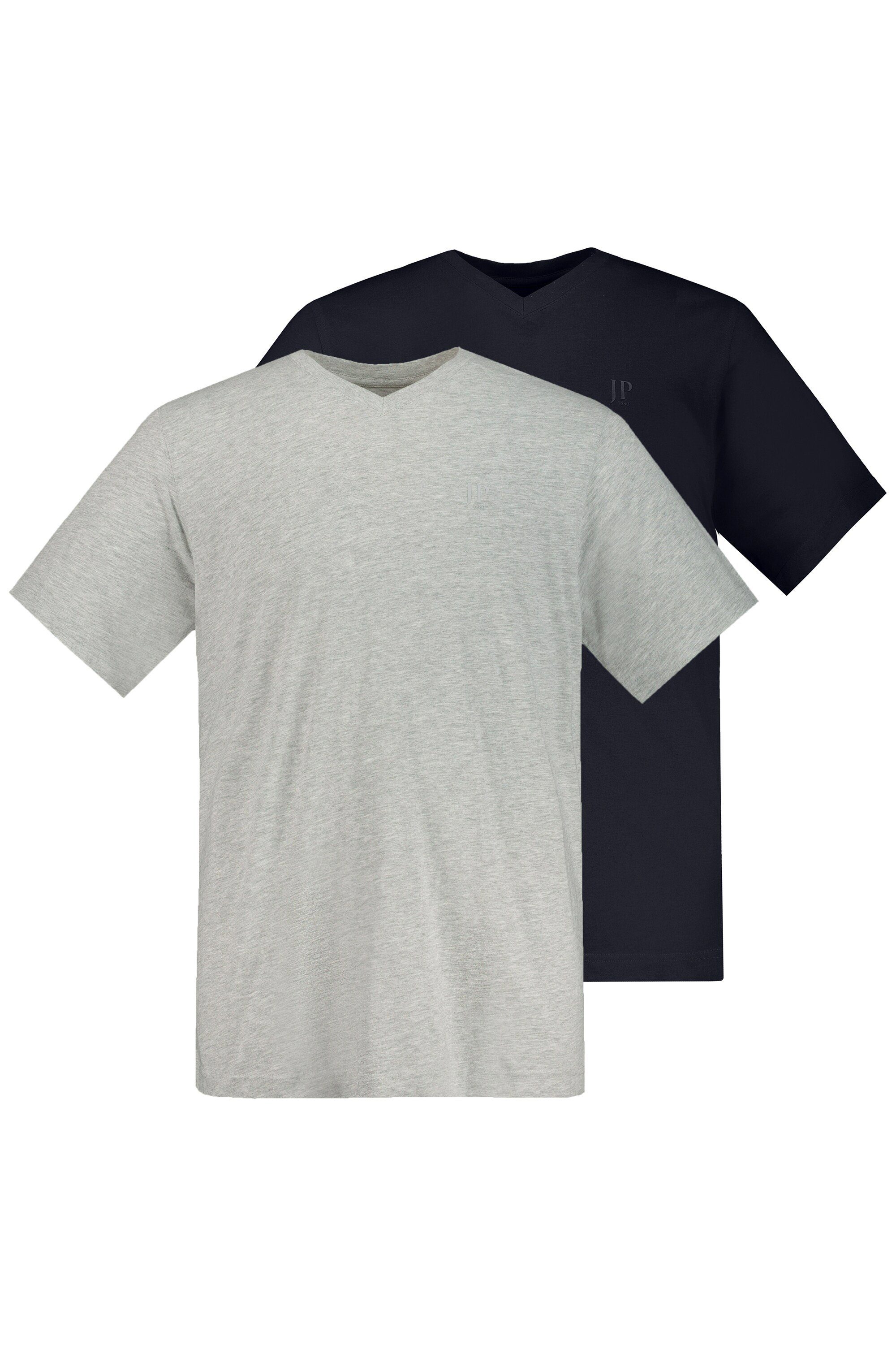 JP1880 T-Shirt T-Shirts Basic 2er-Pack V-Ausschnitt Halbarm (2-tlg) hellgrau mélange