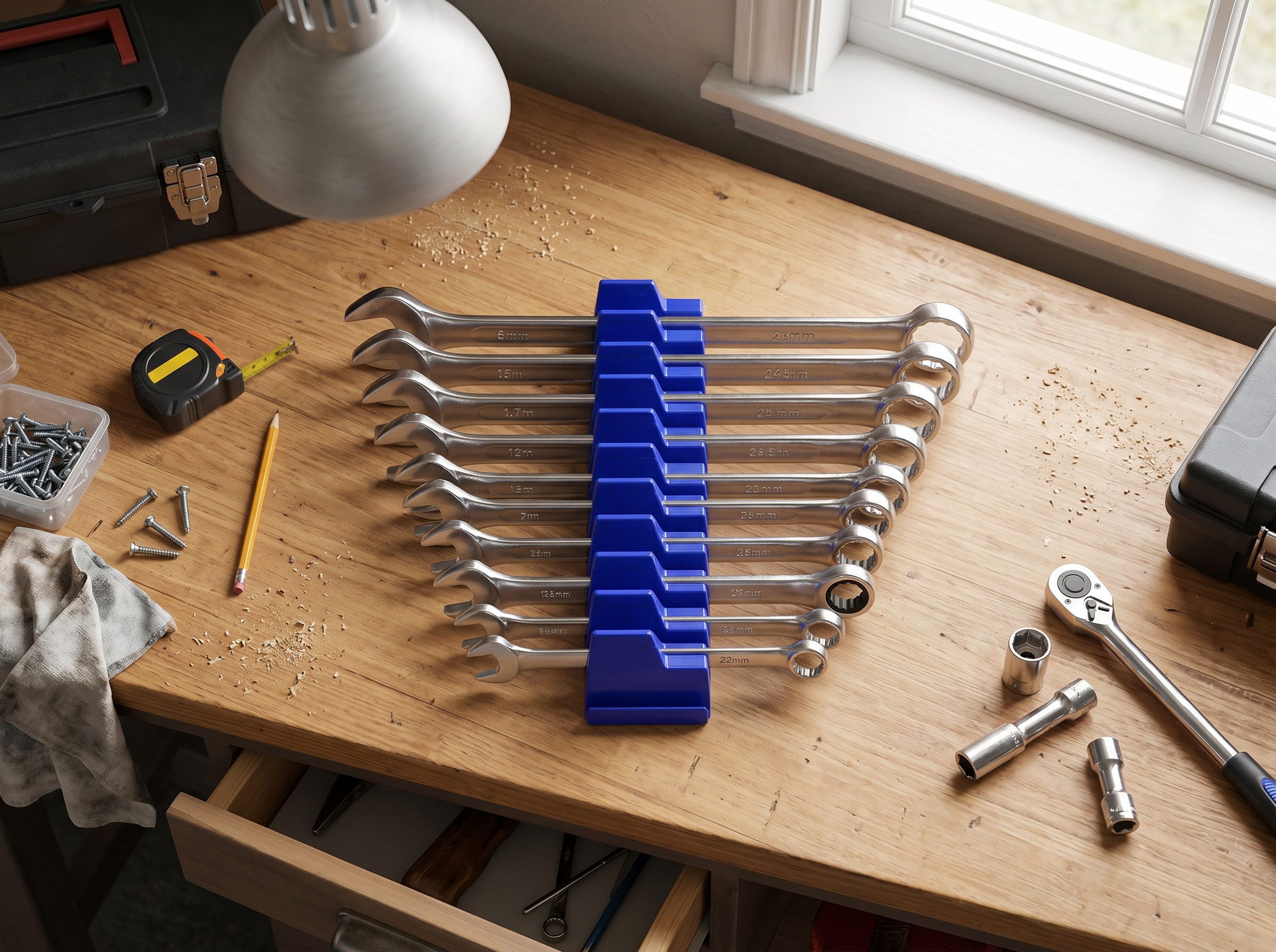 GARRYFIZH Maulschlüssel 10er-Set Magnet-Schlüsselhalter für 23 Schraubenschlüssel, Werkstatt (Set), Modulare Werkzeughalter für Werkzeugwagen & Wand, 6-38mm / Zoll