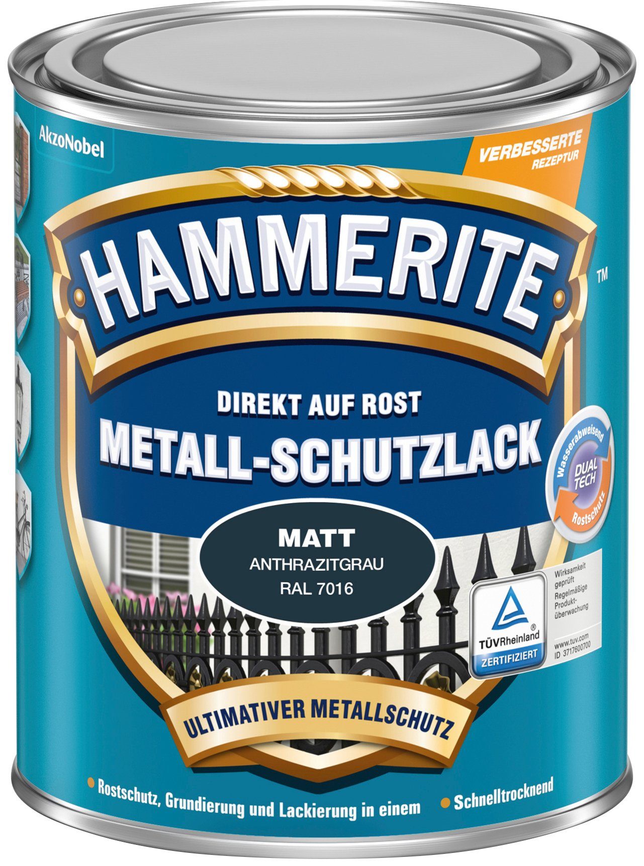 Hammerite  Metallschutzlack Matt 0,75 Anthrazit Liter ROST, matt, AUF DIREKT