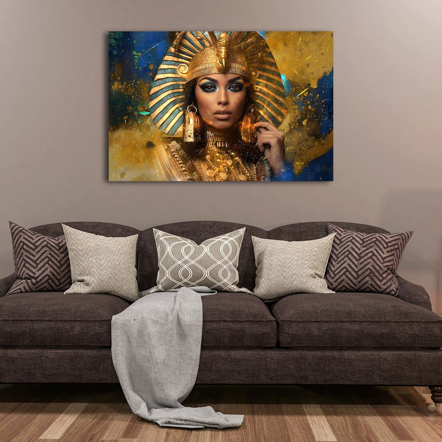 Artedinoi Leinwandbild Ägyptische Königin Gold Porträt Wandbild Leinwandbild Kunstdruck XL Wa, Ägyptische Königin in Gold