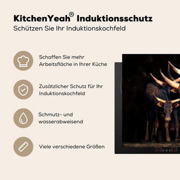 MuchoWow Herdblende-/Abdeckplatte Kuh - Watussie - Stier - Schwarz, Vinyl, (1 tlg), 77x51 cm, Ceranfeldabdeckung, Arbeitsplatte für küche