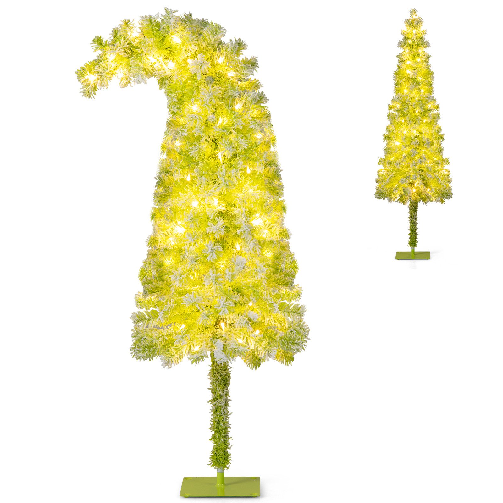 COSTWAY Künstlicher Weihnachtsbaum, 150cm biegbare Spitze mit Schnee, 80 LEDs
